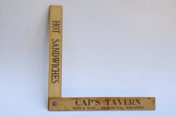 catalog photo of 1940s vintage Cap's Tavern Fond du Lac advertising, folding wood ruler fisherman's fish measure scale 