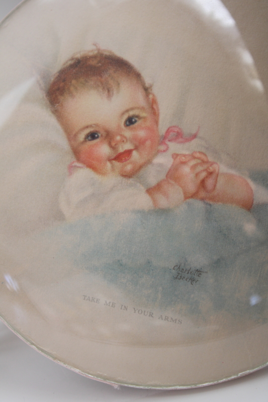 photo of 1940s vintage Charlotte Becker baby prints, small wall art plaques convex bubble glass #2