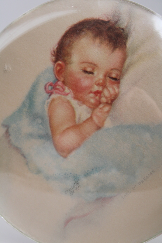 photo of 1940s vintage Charlotte Becker baby prints, small wall art plaques convex bubble glass #3