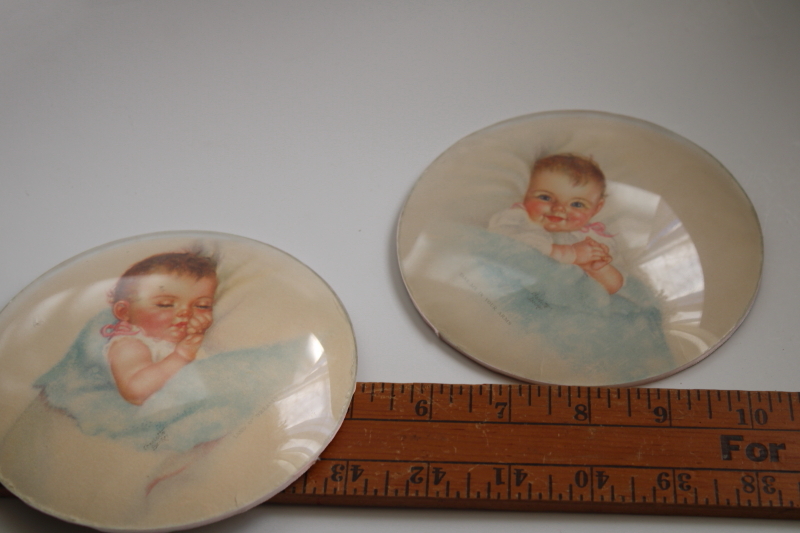 photo of 1940s vintage Charlotte Becker baby prints, small wall art plaques convex bubble glass #4