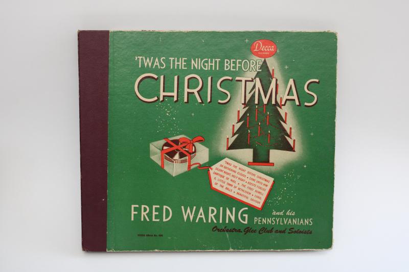 photo of 1940s vintage Christmas graphics, old 78 records album (empty) Fred Waring big band carols #1