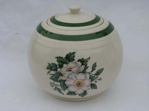 photo of 1940s vintage Cronin Bake Oven proof china kitchenware, white & pink floral, green band border #2