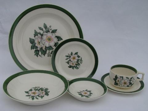 photo of 1940s vintage Cronin china set for six, white & pink floral, green band border #2