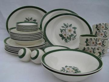 catalog photo of 1940s vintage Cronin china set for six, white & pink floral, green band border