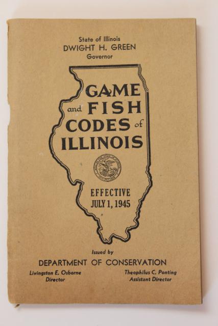 photo of 1940s vintage Fish & Game Codes of Illinois, fishermen hunters sportsman's guide book #1