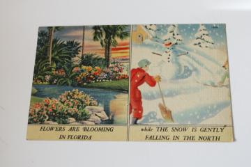 catalog photo of 1940s vintage Florida postcard linen weave color litho print winter or sunny FL 