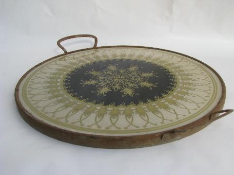 photo of 1940s vintage German metal handled tray w/ painted glass plate #3