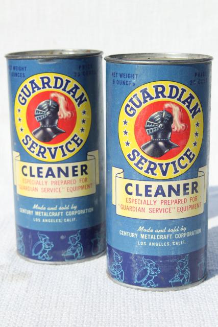 photo of 1940s vintage Guardian Service Ware aluminum metal scouring powder cleaner cans, old advertising  #1