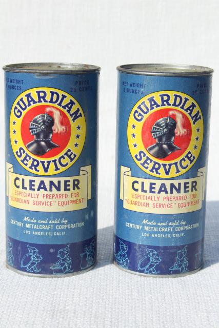 photo of 1940s vintage Guardian Service Ware aluminum metal scouring powder cleaner cans, old advertising  #2