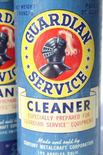 photo of 1940s vintage Guardian Service Ware aluminum metal scouring powder cleaner cans, old advertising  #4