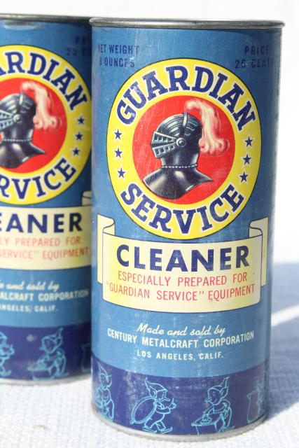 photo of 1940s vintage Guardian Service Ware aluminum metal scouring powder cleaner cans, old advertising  #5