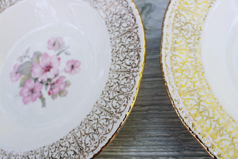 photo of 1940s vintage Homer Laughlin soup bowls gold filigree border pink apple blossom floral #2