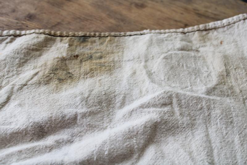 photo of 1940s vintage Kentucky Hemp Seed printed cotton sack, worn patched old feedsack #5