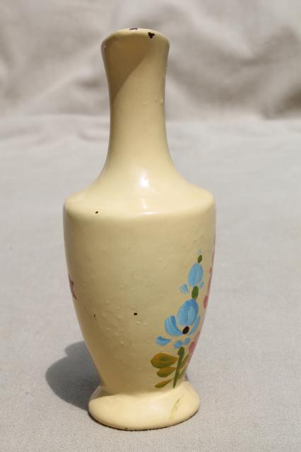 photo of 1940s vintage Mackinac Island souvenir, pottery pitcher w/ handpainted hollyhocks #2