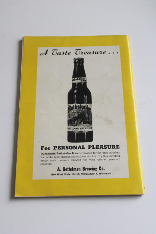 photo of 1940s vintage Milwaukee Gettelman's beer advertising, Sportsman's Way wild game cookbook  #2