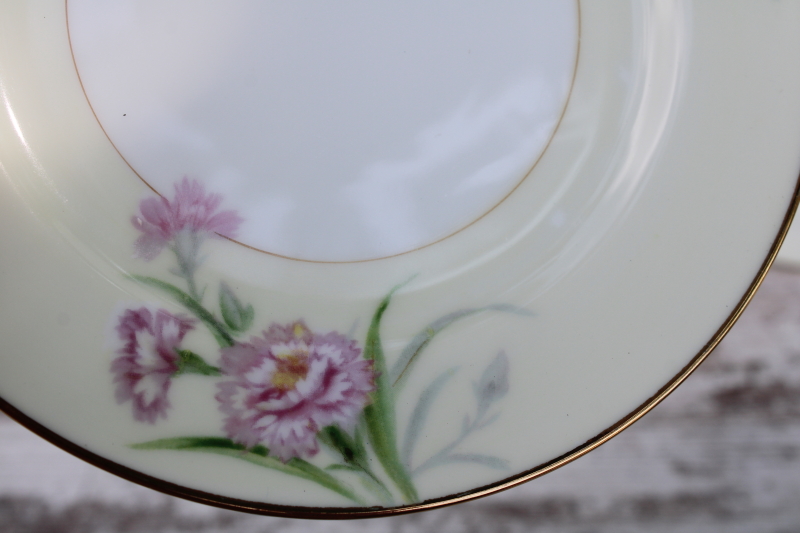 photo of 1940s vintage Morimura M mark Noritake china bread & butter or dessert plates, Mystery no 1 pink carnations floral #5