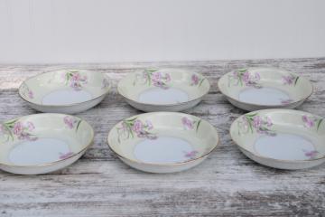 catalog photo of 1940s vintage Morimura M mark Noritake china soup bowls set, Mystery no 1 pink carnations floral