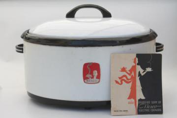 catalog photo of 1940s vintage Nesco roaster oval slow cooker w/ instruction manual recipes