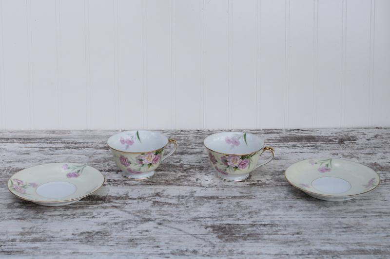 photo of 1940s vintage Noritake china tea cups saucers pink carnations floral Mystery no 1 #1