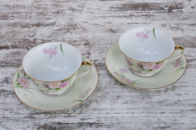 photo of 1940s vintage Noritake china tea cups saucers pink carnations floral Mystery no 1 #2