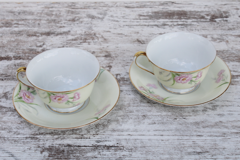 photo of 1940s vintage Noritake china tea cups saucers pink carnations floral Mystery no 1 #3