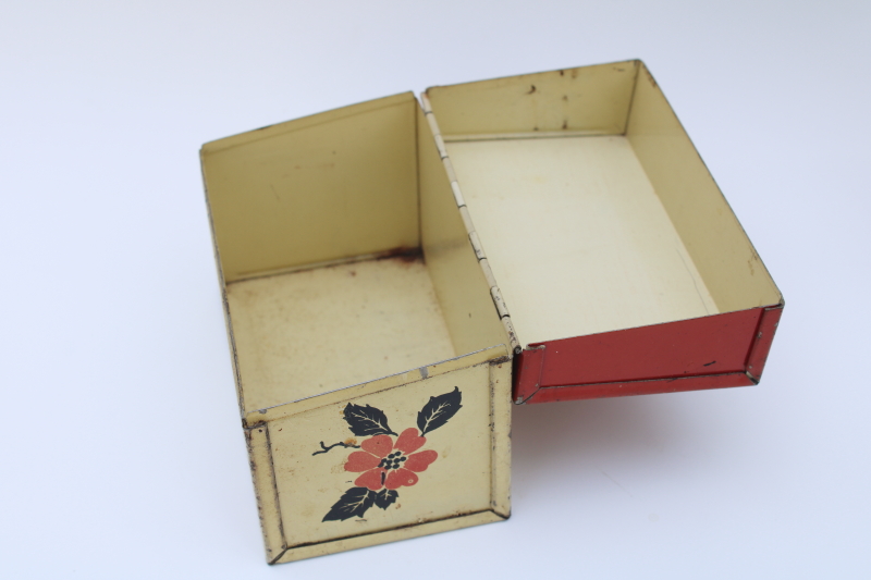 photo of 1940s vintage Ohio Art metal recipe cards box, Hall Red Poppy go-along to match the dinnerware #2