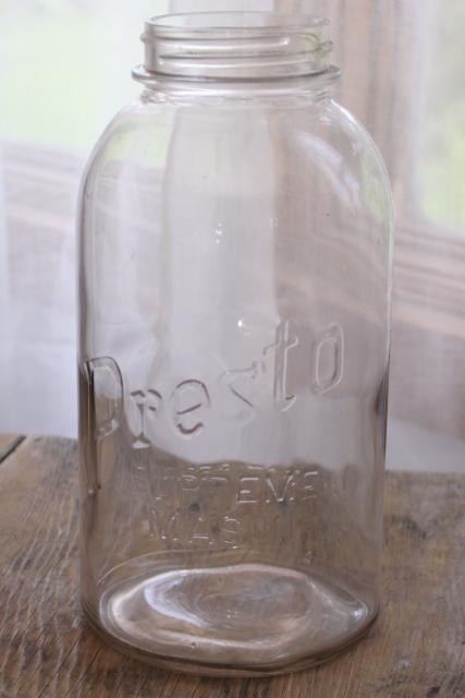 photo of 1940s vintage Owens Illinois clear glass Presto Supreme Mason 2 quart canning jar #1