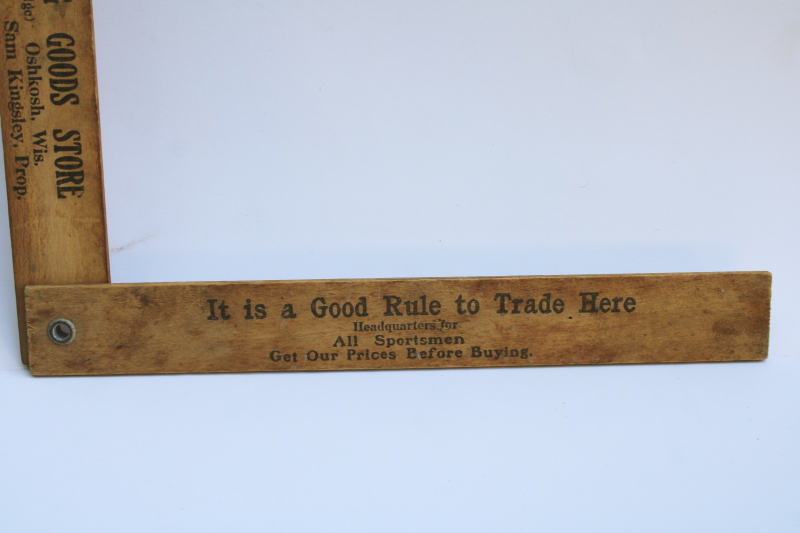 photo of 1940s vintage Riverside Sporting Goods Main St Oshkosh advertising, folding wood ruler fisherman's fish measure scale  #2