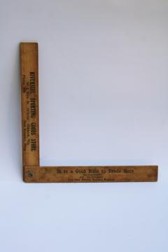 catalog photo of 1940s vintage Riverside Sporting Goods Main St Oshkosh advertising, folding wood ruler fisherman's fish measure scale 