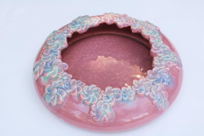 photo of 1940s vintage Royal Hickman Haeger art pottery large flower bowl planter deep rose pink & blue #1
