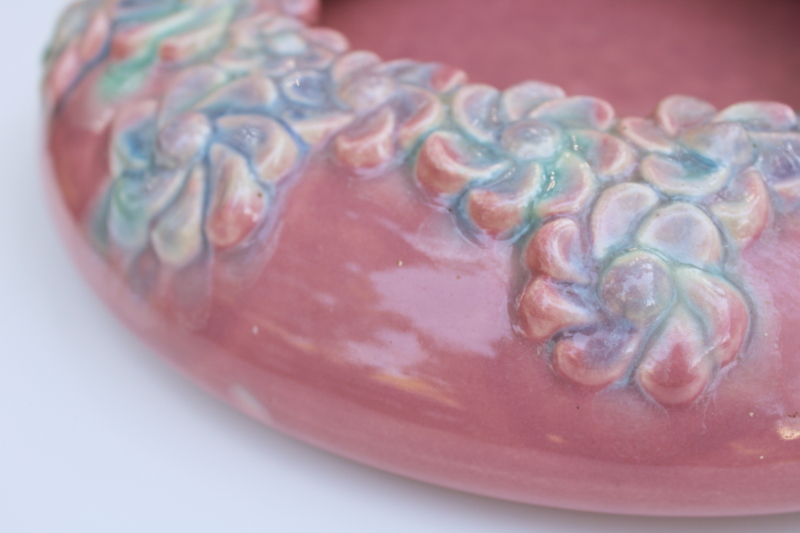 photo of 1940s vintage Royal Hickman Haeger art pottery large flower bowl planter deep rose pink & blue #2