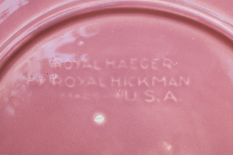 photo of 1940s vintage Royal Hickman Haeger art pottery large flower bowl planter deep rose pink & blue #4