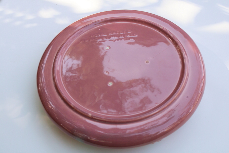 photo of 1940s vintage Royal Hickman Haeger art pottery large flower bowl planter deep rose pink & blue #6