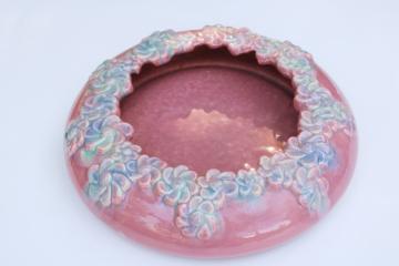 1940s vintage Royal Hickman Haeger art pottery large flower bowl planter deep rose pink & blue 