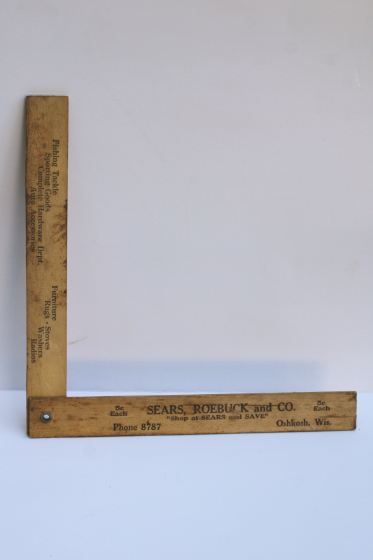photo of 1940s vintage Sears Oshkosh advertising, folding wood ruler fisherman's fish measure scale  #1