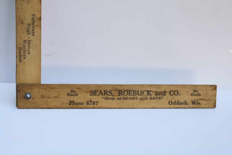 photo of 1940s vintage Sears Oshkosh advertising, folding wood ruler fisherman's fish measure scale  #2