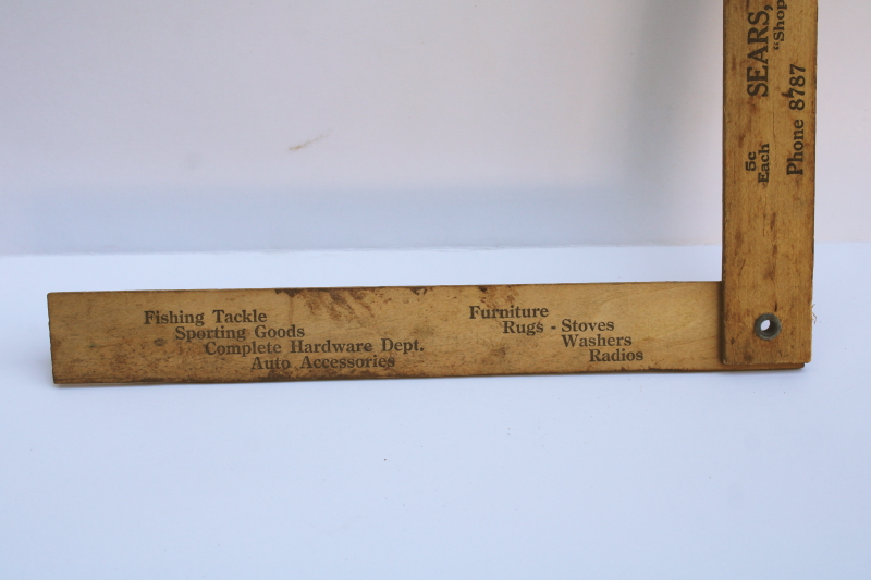 photo of 1940s vintage Sears Oshkosh advertising, folding wood ruler fisherman's fish measure scale  #3