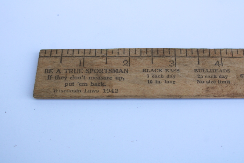 photo of 1940s vintage Sears Oshkosh advertising, folding wood ruler fisherman's fish measure scale  #4