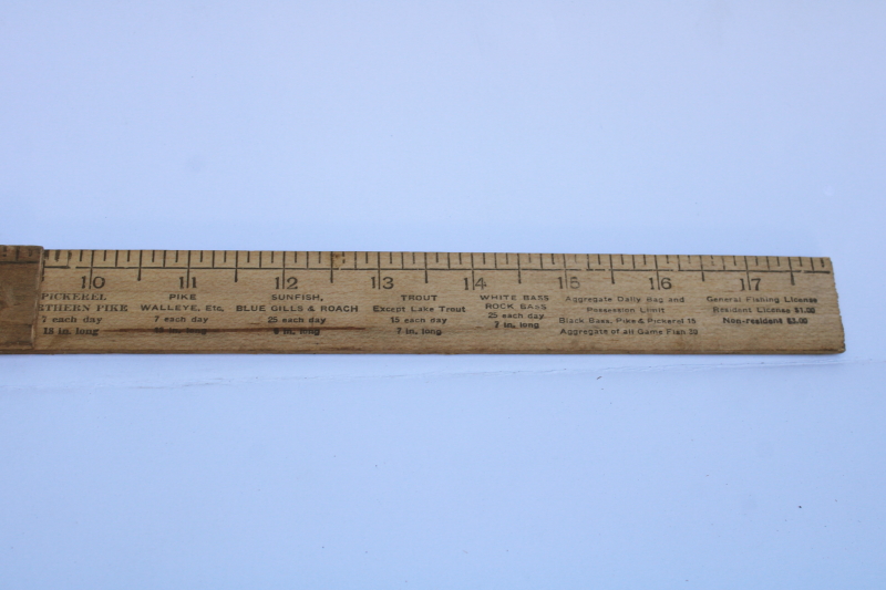 photo of 1940s vintage Sears Oshkosh advertising, folding wood ruler fisherman's fish measure scale  #6