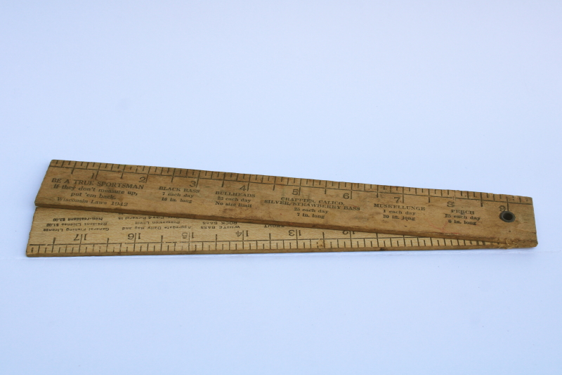 photo of 1940s vintage Sears Oshkosh advertising, folding wood ruler fisherman's fish measure scale  #7