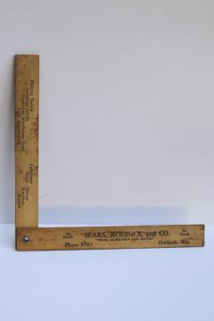 catalog photo of 1940s vintage Sears Oshkosh advertising, folding wood ruler fisherman's fish measure scale 