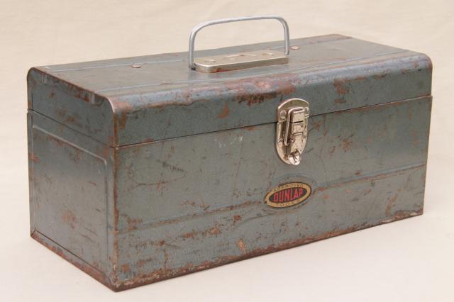 photo of 1940s vintage Sears Roebuck Dunlap tool box, rustic industrial all metal toolbox #1