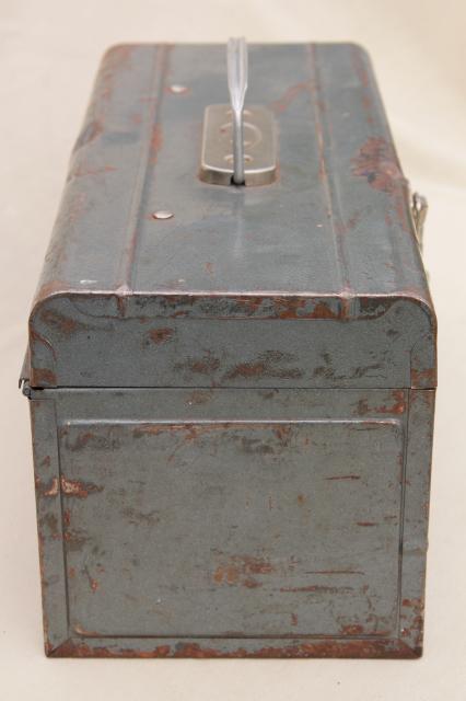 photo of 1940s vintage Sears Roebuck Dunlap tool box, rustic industrial all metal toolbox #3