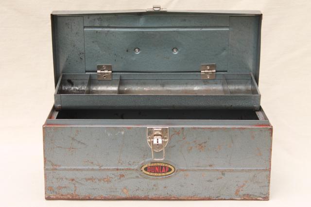 photo of 1940s vintage Sears Roebuck Dunlap tool box, rustic industrial all metal toolbox #4