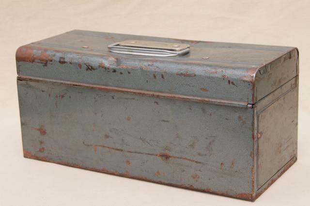 photo of 1940s vintage Sears Roebuck Dunlap tool box, rustic industrial all metal toolbox #6