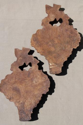 photo of 1940s vintage Syroco Wood wall art pieces, pair of flower basket plaques #5