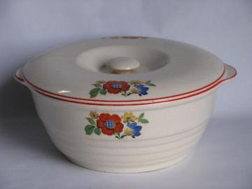 catalog photo of 1940s vintage Universal pottery Kitchen Bouquet oven proof casserole w/ lid
