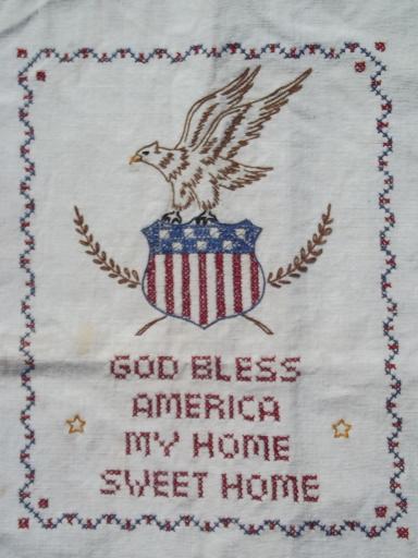 photo of 1940s vintage Vogart embroidery design motto picture, God Bless America #1