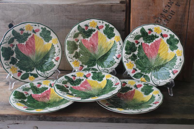 1940s vintage Western Germany pottery plates, majolica style botanical ...