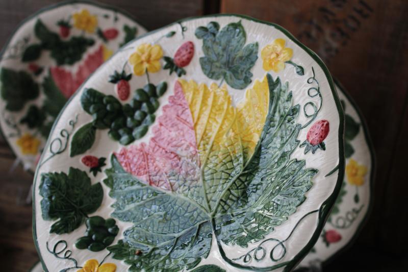 1940s vintage Western Germany pottery plates, majolica style botanical ...